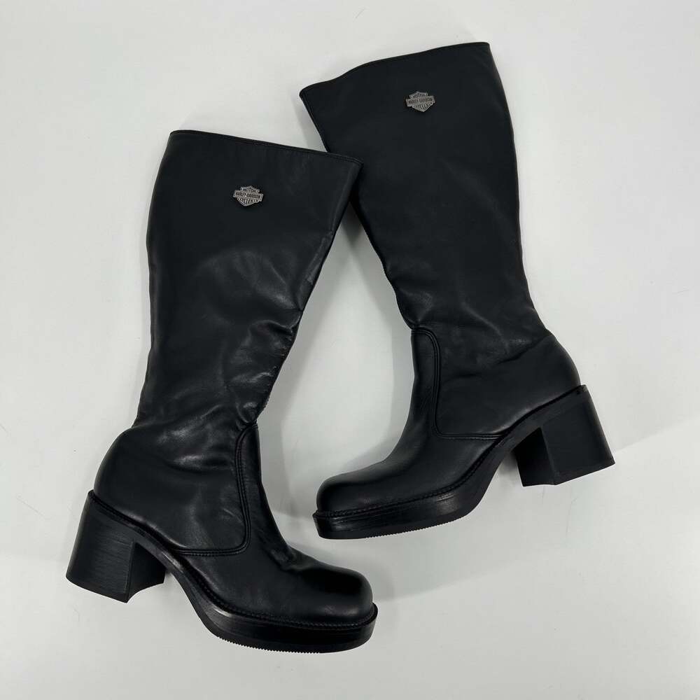 Vintage Harley Davidson Boots Size 8 Black Block Heel Square Toes 90s Y2K